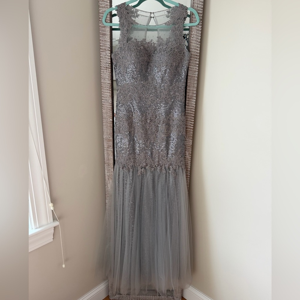 La Femme Charcoal Gray Sequin Evening Gown (19485)